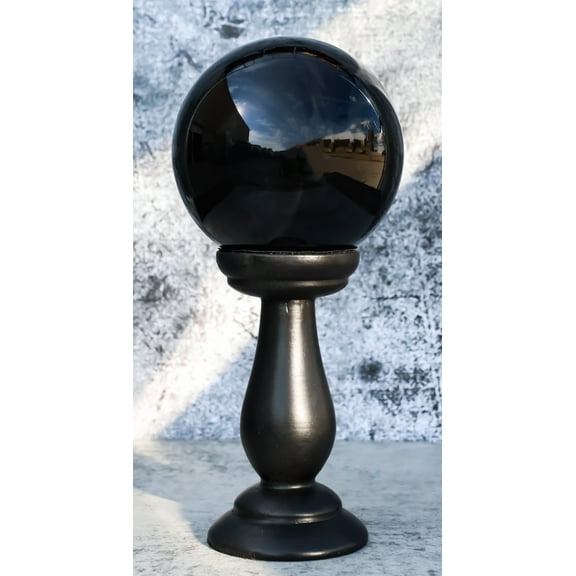 Wicca Occult Witchcraft Witch Black Crystal Glass Gazing Ball On Stand Decor