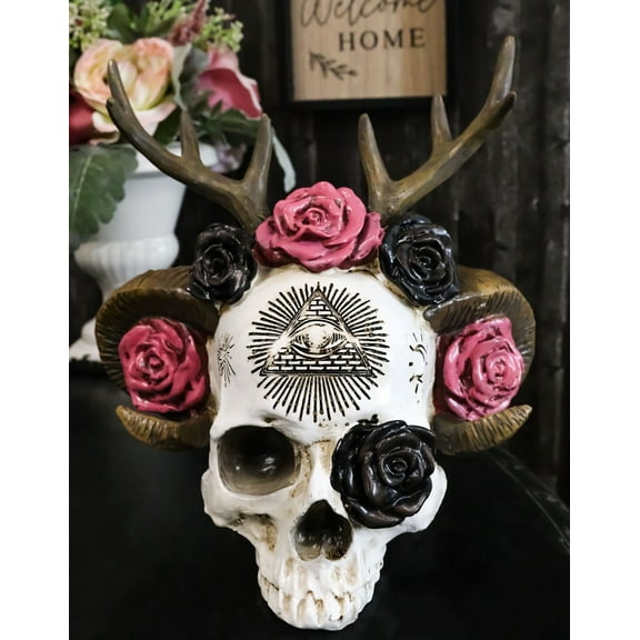 Wicca Pagan Horned God Ram Moon Goddess Antler All Seeing Eye Skull Figurine