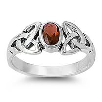 Wicca Pagan Triquetra Simulated Garnet Cubic Zirconia Ring Sterling Silver 925