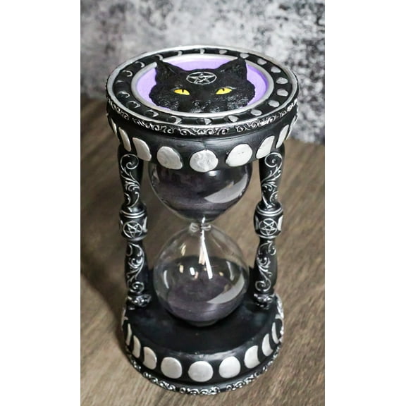 Wicca Phases of The Moon Pentagram Black Cat Invertible Glass Mystic Sand Timer