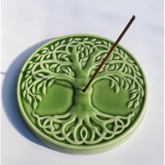 Wicca Sacred Symbols Celtic Tree of Life Yggdrasil Ceramic Round Disc Burner