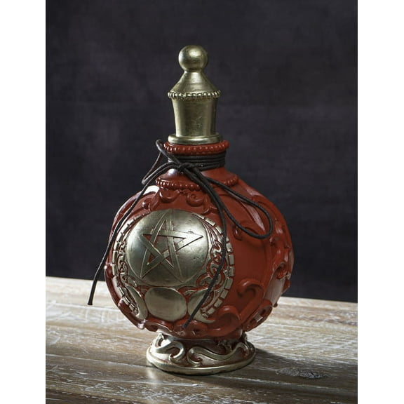 Wicca Spiritual Triple Moon Goddess With Pentacle Red Faux Potion Bottle Decor