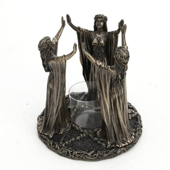 Wicca Triple Goddess Festive Ritual Cold Cast Resin Antique Bronze Finish Candle Holder