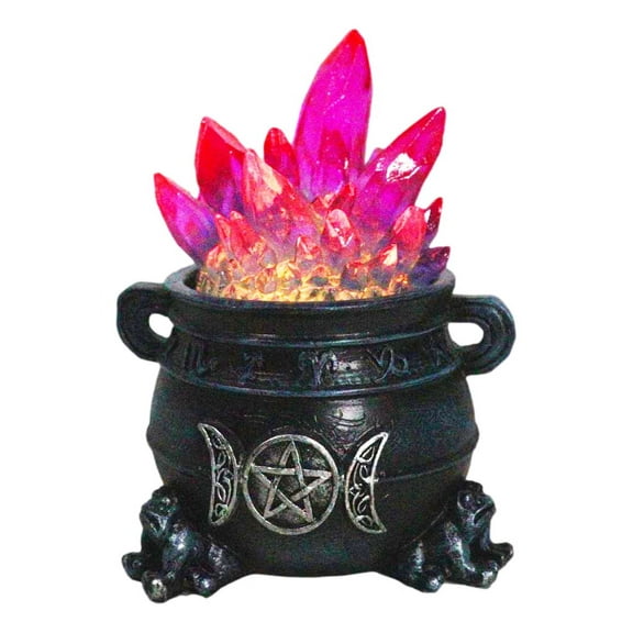 Wicca Triple Moon Pentagram And Zodiac Symbols LED Crystals Cauldron With Toads