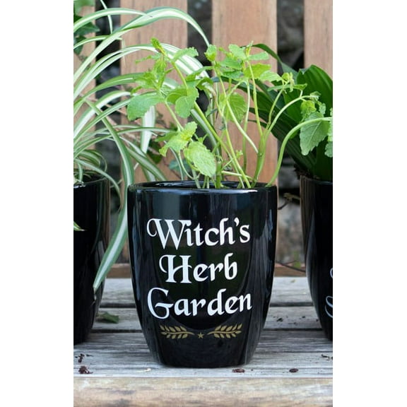 Ebros Gift 4.88"D x 4.88"W x 5.75" Round Black Resin Wicca Witchcraft Planter Pot with Holder