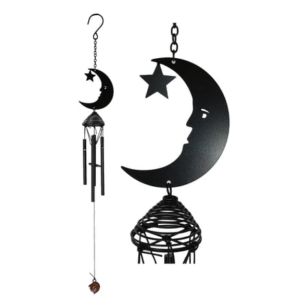 Wicca Witchcraft Crescent Moon Face with Star Coated Steel Metal Wind Chime