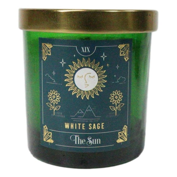 Wicca Witchcraft Mystic Tarot The Sun White Sage Scented Pillar Candle Gold Lid
