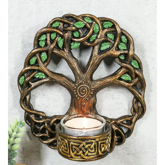Wiccan Celtic Knotwork Tree Of Life Votive Candleholder Wall Sconce Plaque Decor