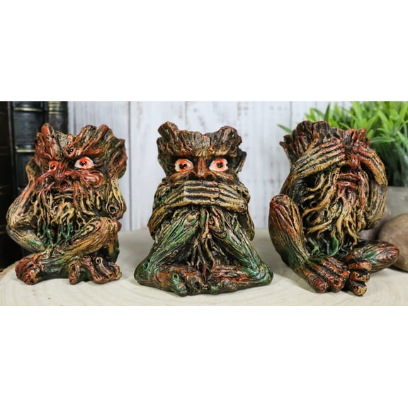 Wiccan Forest Tree Spirit Gods See Hear Speak No Evil Greenman Figurines Set