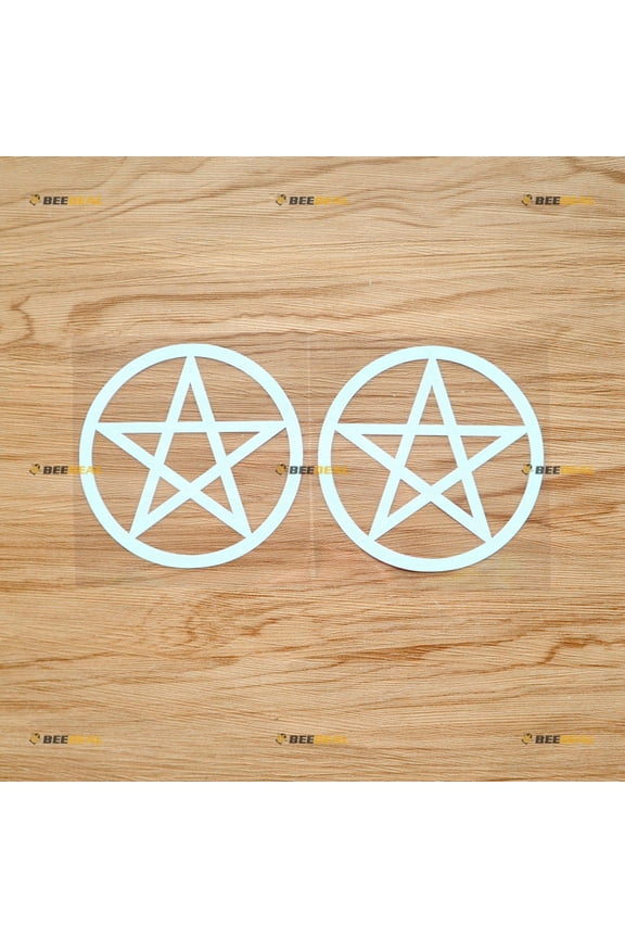 Wiccan Pagan Pentagram Pentacle Circles Sticker Decal Vinyl - 2 Pack White, 4 Inches - No Background for Car Boat Laptop Cup Phone