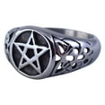 thumbnail image 1 of Pentacle Star Ring Unisex 316L Stainless Steel Wiccan Pagan Band Forge Jewelry, 1 of 4