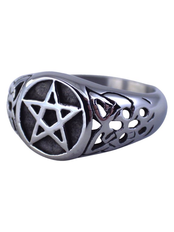 Pentacle Star Ring Unisex 316L Stainless Steel Wiccan Pagan Band Forge Jewelry
