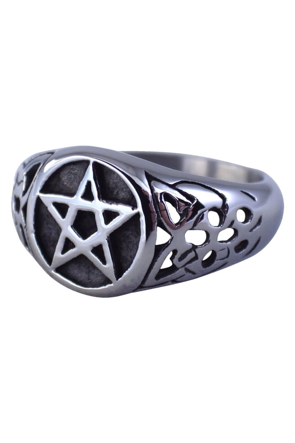 Pentacle Star Ring Unisex 316L Stainless Steel Wiccan Pagan Band Forge Jewelry