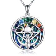 Wiccan Pentagram Pentacle Necklace Gifts for Women Sterling Silver Chakra Pentacle Necklace Pagan Triple Moon Goddess Magic Amulet Necklace Jewelry Gifts for Women