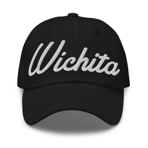 Wichita Baseball Cap Wichita Dad Hat Bold Script Wisconsin WI Hat Embroidered Souvenir Gift Black