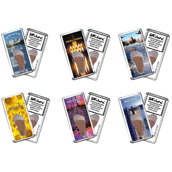 Wichita FootWhere Souvenir Fridge Magnets. 6 Piece Set. (WCT200 - Assorted)