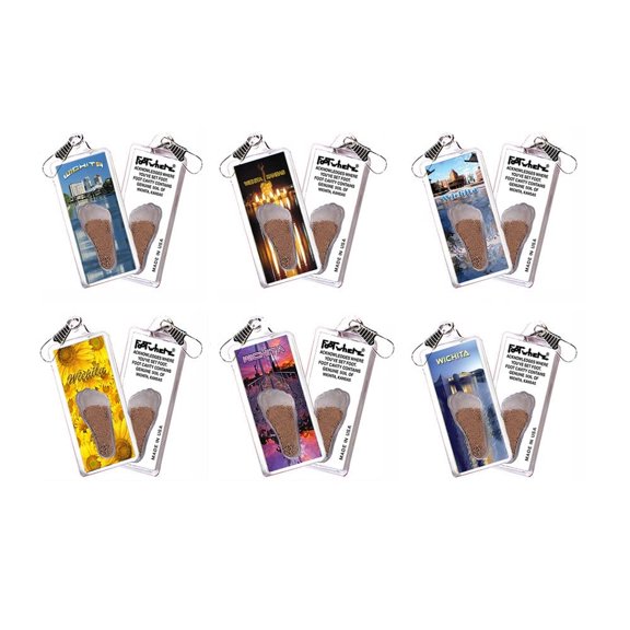 Wichita, KS FootWhere Souvenir Zipper-Pulls. (WTC300 - Assorted) 6 Piece Set