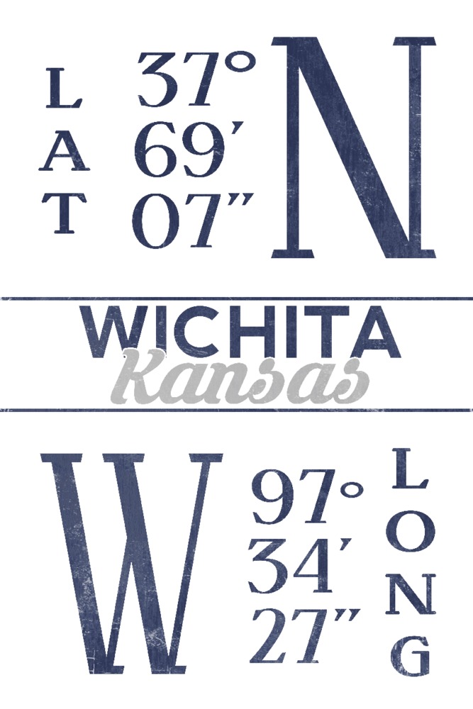 Wichita, Kansas, Latitude and Longitude (Blue) (9x12 Wall Art Print