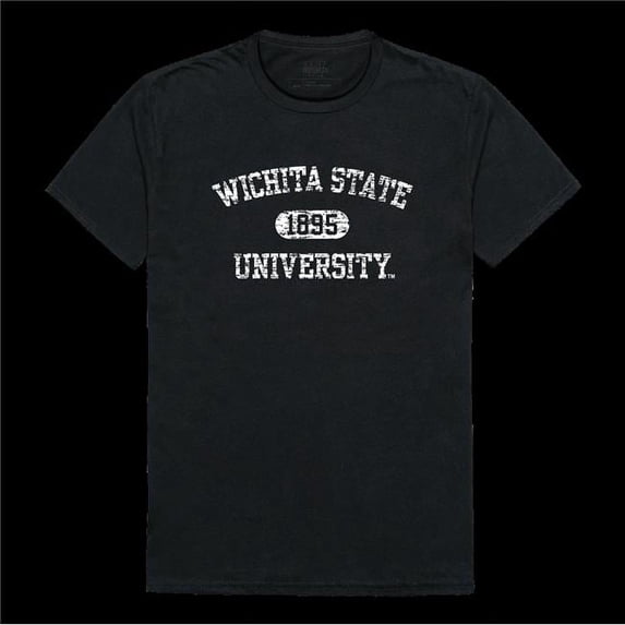 Wichita State University Shockers Distressed Arch College T-Shirt, Black - Medium