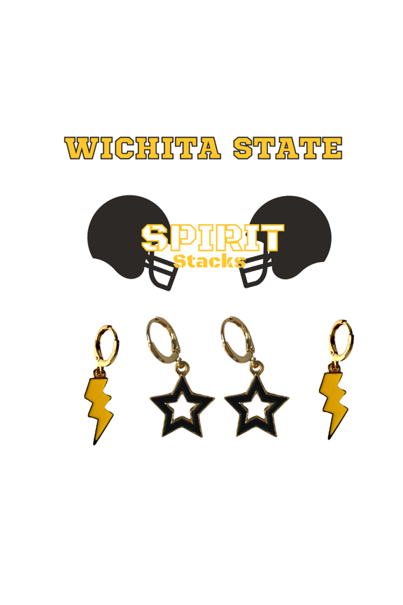 Wichita State University Spirit Stack golden yellow mini enamel bolts and black statement open starboys