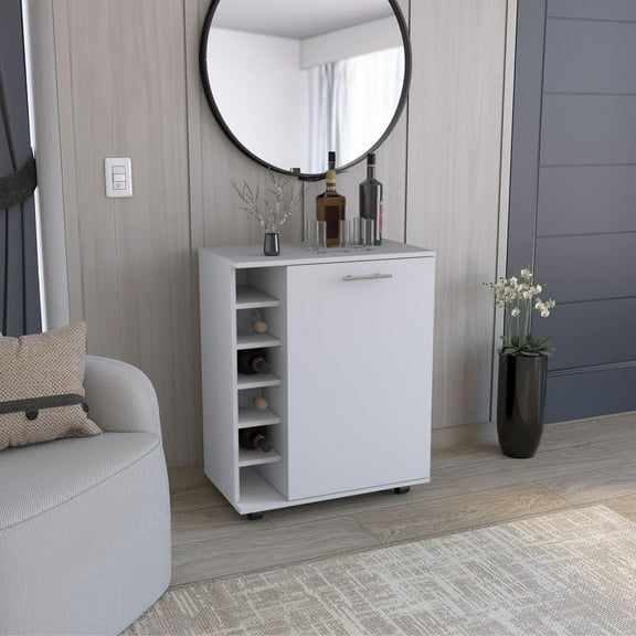 TUHOME Bar Cart with Wine Rack Storage and One Door Cabinet, White