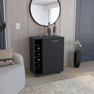 Wick Bar Cart with Integrated Wine Storage, Spacious Cabinet and Smooth Rollers Black