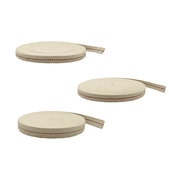 Light of Mine - 1/2", 5/8", and 7/8" - 33' Foot, 100% Cotton Flat Wick - 3 Pack Bundle, for Paraffin Oil, Kerosene Based Lanterns, and Oil Lamps with Genuine Red Stitch