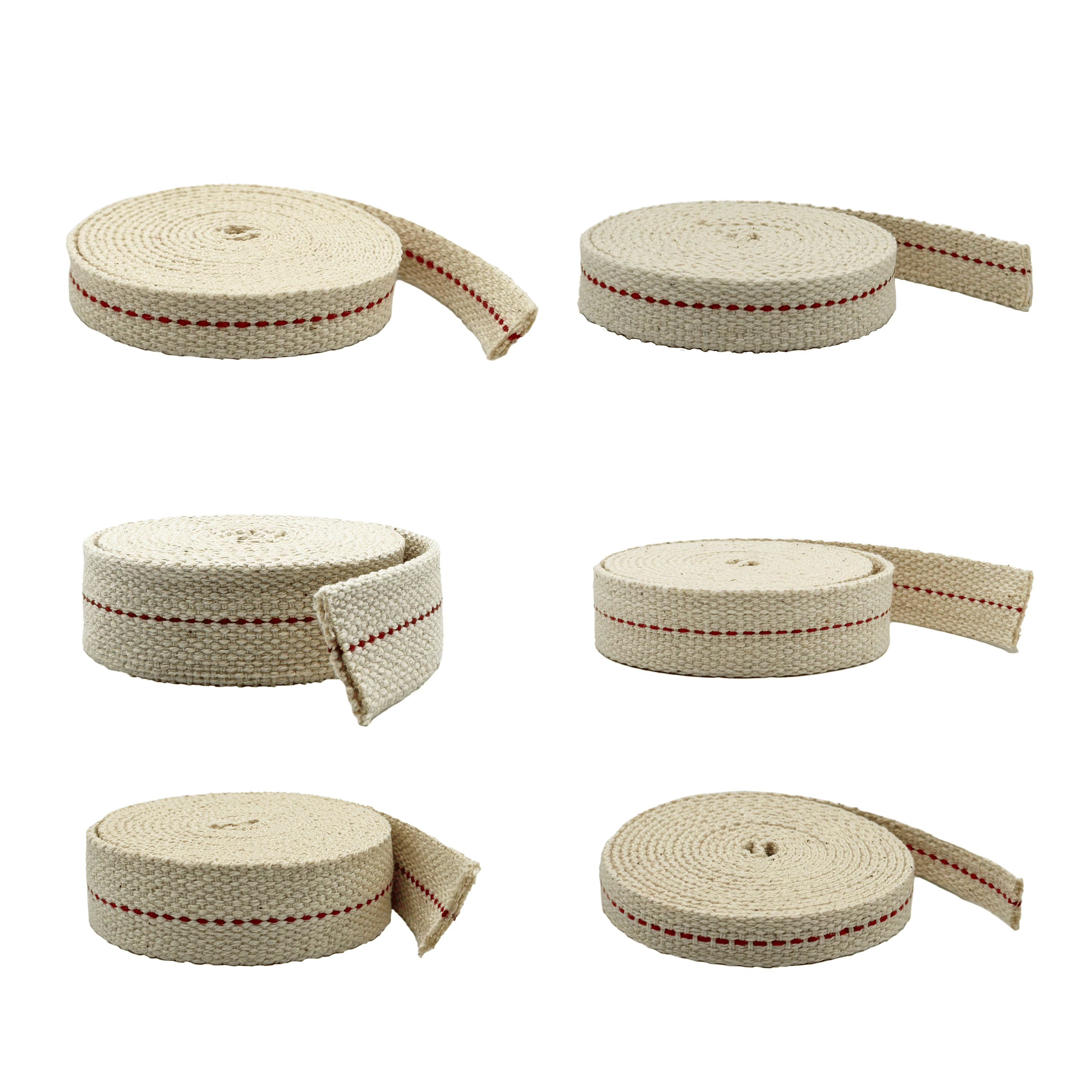 Light of Mine - 3/8", 1/2", 5/8", 3/4", 7/8", and 1" - 6' Foot, 100% Cotton Flat Wick - 6 Pack Bundle, for Paraffin Oil, Kerosene Based Lanterns, and Oil Lamps with Genuine Red Stitch