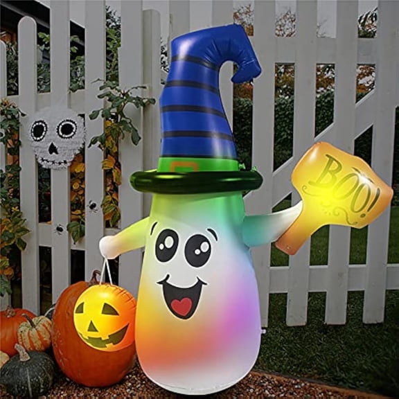 Wick's Outdoor Living /Self Inflatable 5ft Inflatable Halloween Ghost with LED Lights, Remote & Weighted Base