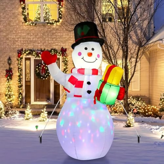 Wick's Outdoor Living Inflatable 5FT Snowman and Gifts, Yard Decorations with LED Lighting