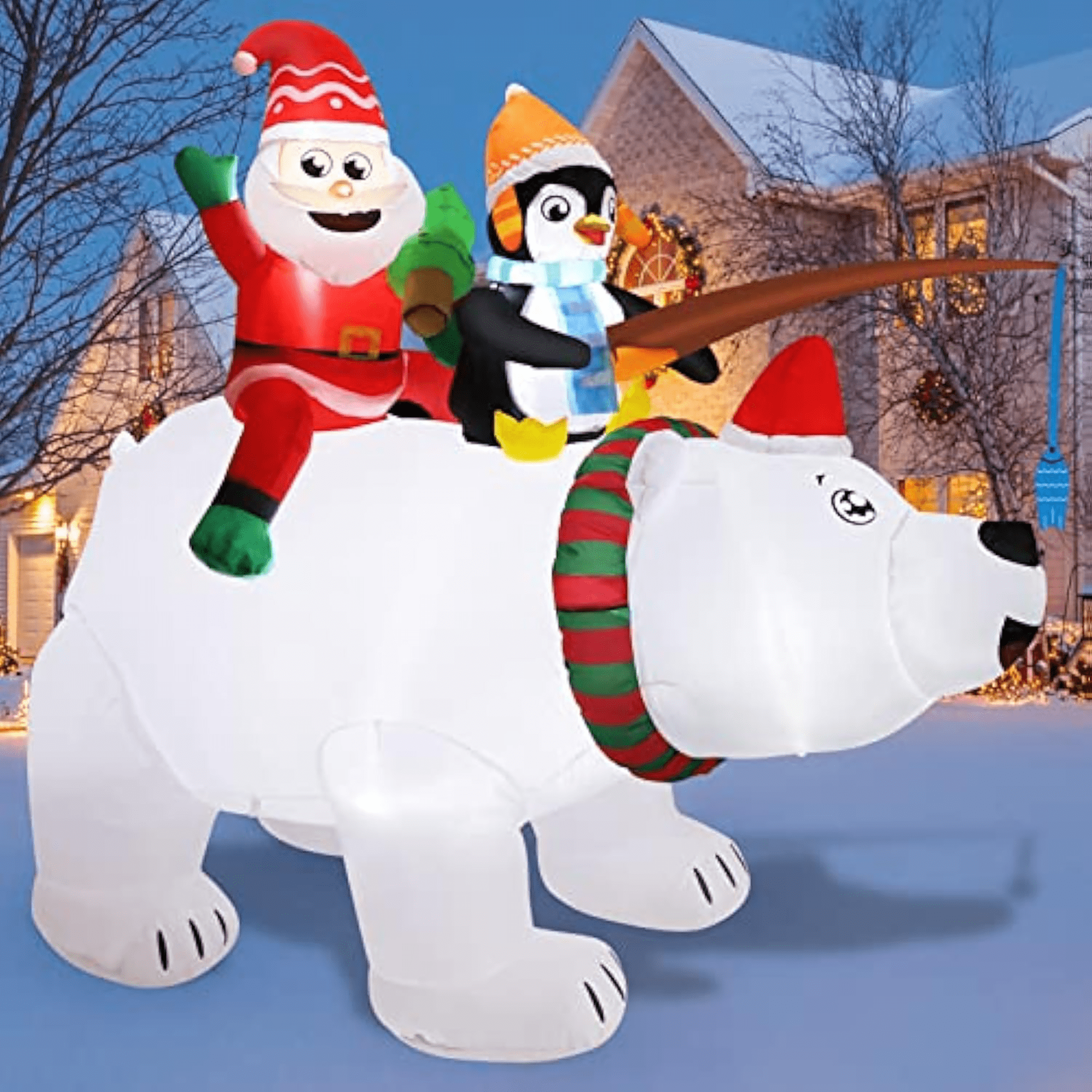 Wick's Outdoor Living 6FT Inflatable Santa and Penguin Riding Polar ...