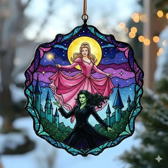 Wicked Acrylic Suncatcher Ornament, Elphaba and Glinda Decor, Broadway Fantasy Ornament, Witchy Window Hanging, Wizard of Oz Christmas Gift