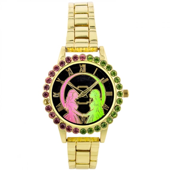 Wicked Analog Rhinestone-Rimmed Watch with Gold Band
