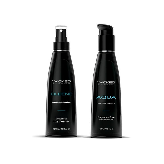 Wicked Sensual Care Aqua Personal Lubricant, Long-Lasting, Water Based, Fragrance Free, Wicked Free Cleene Anti-Bacterial Toy Cleaner, 4 oz