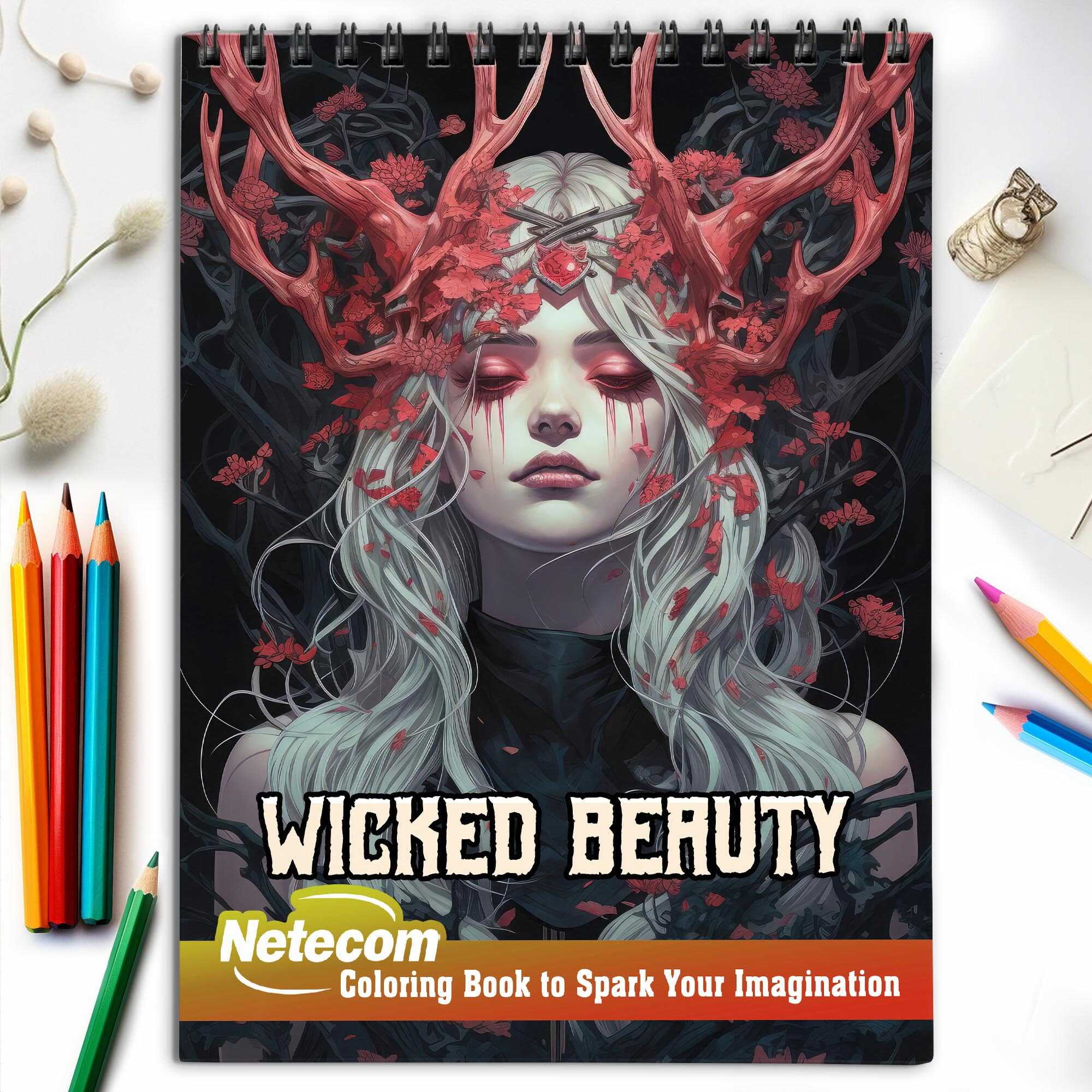 Wicked Beauty Spiral Bound Coloring Book, Unleash Your Creativity with