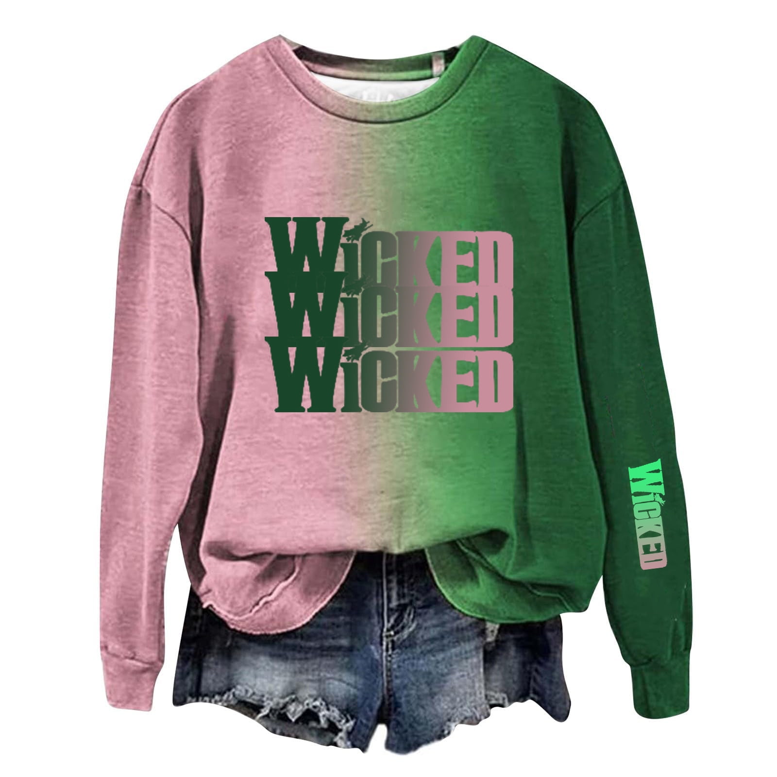 Wicked Clothes Trendy Women's Gradient Color Block Sweatshirt Casual Long Sleeve Pullover Top ...