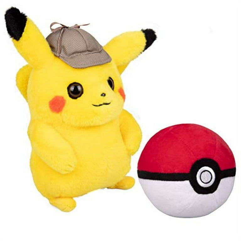 Wicked Cool Toys Pokemon Detective Pikachu 8 Inch Plush with Soft Pokeball  - 2 Pack
