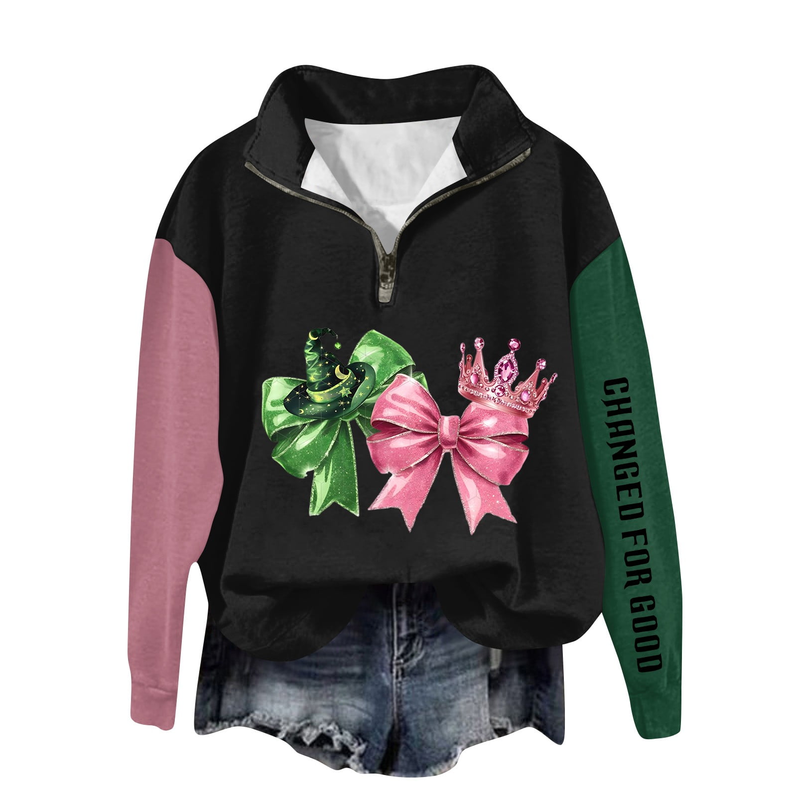 Cozy Fleece Color Block Sweatshirt with Striped Sleeves main image 1
