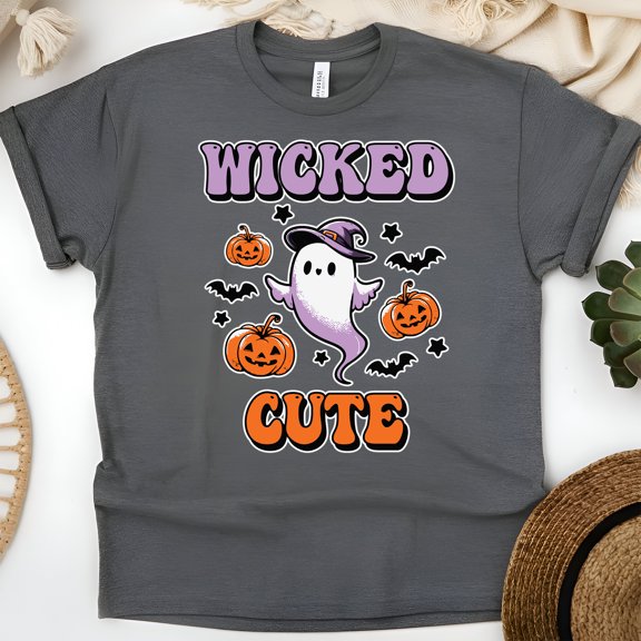 Wicked Cute Ghost T-Shirt | Adorable Halloween Boo Design | Spooky Pumpkin Graphic Tee, Black, Size S