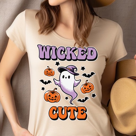 Wicked Cute Ghost T-Shirt | Adorable Halloween Boo Design | Spooky Pumpkin Graphic Tee, Light Pink, Size S