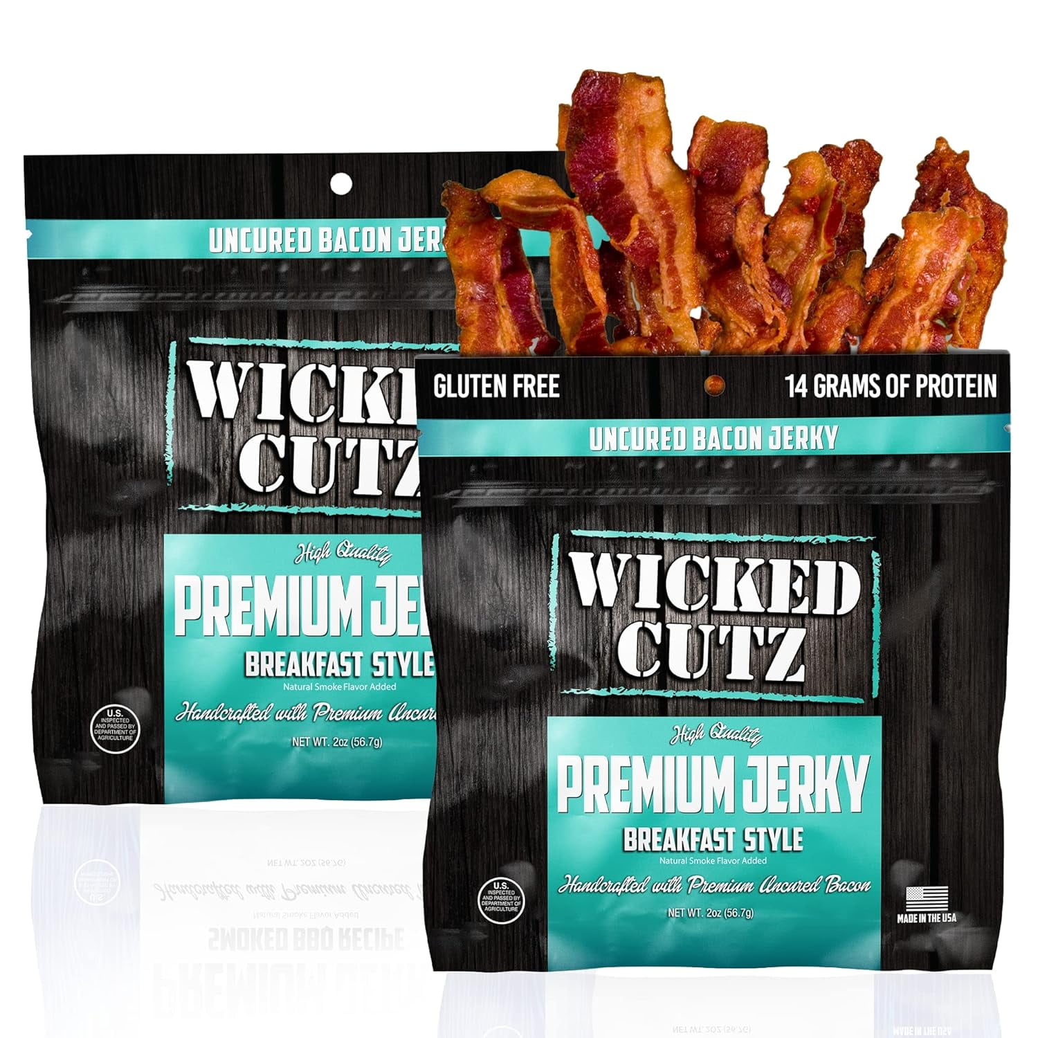 Wicked Cutz Breakfast Style Bacon Jerky Tender, Flavourful, Easy to Chew, Premium Craft Bacon