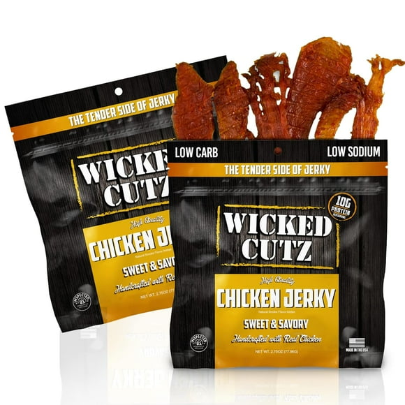 Wicked Cutz Premium Tender Beef Jerky, High Quality, Sweet & Savory Flavor, 10g Protein, 2.75 oz, 2-Pack