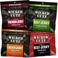 thumbnail image 1 of Wicked Cutz Premium Tender Spicy Jerky, Quality Natural Smoked Variety, Beef, Chicken, Bacon, 4-Pack, 1 of 12