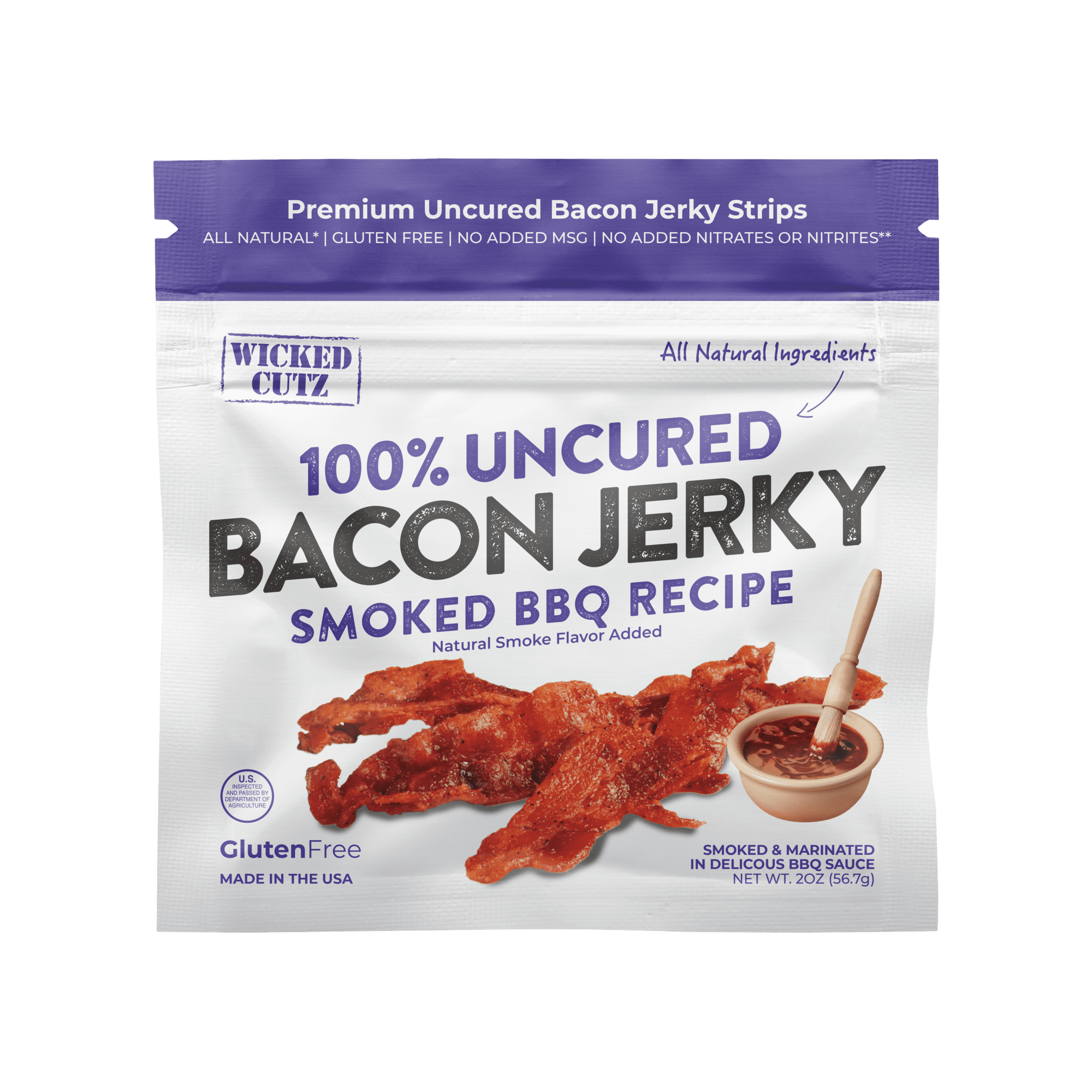 Wicked Cutz Premium Uncured Bacon Jerky, High Quality Natural Smoked BBQ Recipe, 24g Protein, 2