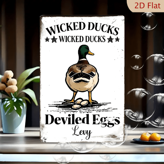 Wicked Ducks Deviled Eggs Vintage Retro Diner Wall Art, 8x12 Inch Metal Tin Sign, Rustic Americana Kitchen Decor with Mallard Duck and Eggs Illustration