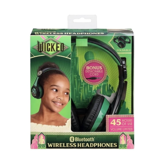 eKids Wicked Elphaba Bluetooth Headphones for Kids, Wireless Headphones with Microphone