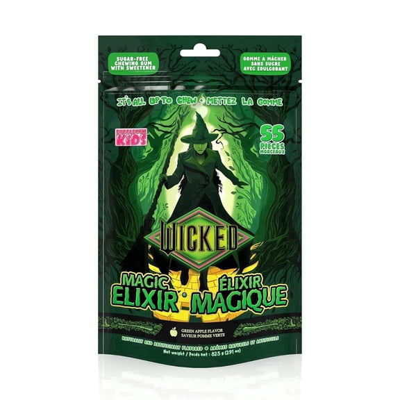 Bubblegum Kids Wicked Elphaba Sugar Free Gum with Xylitol, Low Calorie Chewing Gum, Green Apple Flavor, 55 Count