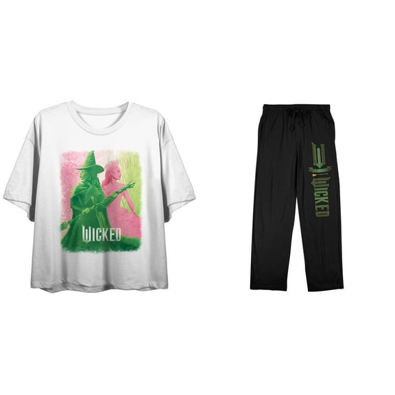 Wicked Elphaba Ladies Sleep Set Short Sleeve Tee and Jogger Pants-Small