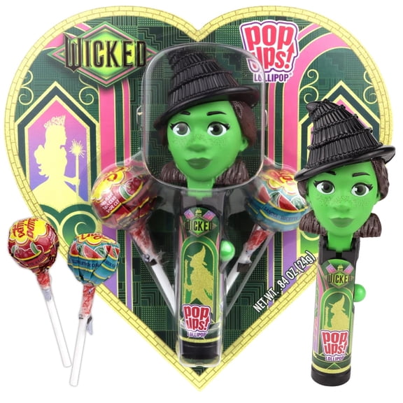 Wicked Elphaba Pop Ups Heart Box, Character Lollipop Holder and Two Suckers, Valentine's Day Candy Gift, 0.84 Ounces