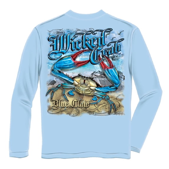 Wicked Fish Blue Claw Fishing Long Sleeve T-shirt by , Blue